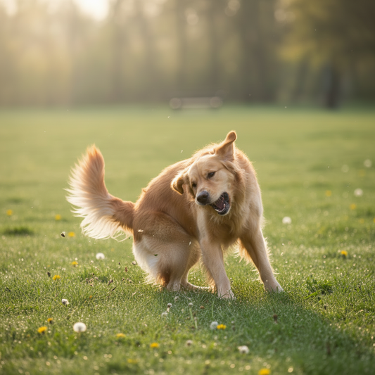 A DOG CHASING ITS TAIL.